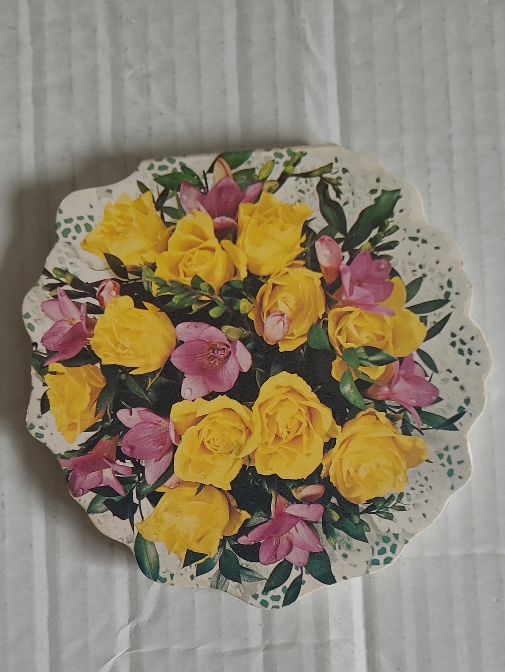 Blossoms Flower Shaped Note Pad With Yellow Roses & Pink Accents